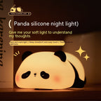 Panda silicone night light with text describing its features on a dark background