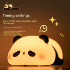 Panda silicone lamp with timing settings on a brown background