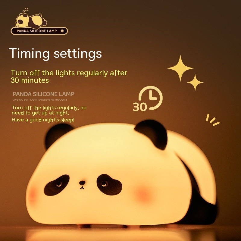 Panda silicone lamp with timing settings on a brown background